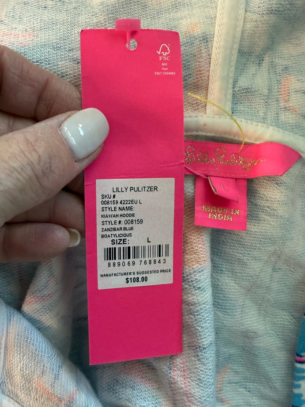 NWT Women’s Lilly Pulitzer Kiawah Hoodie in Zanzibar Blue Size Large - Picture 8 of 9